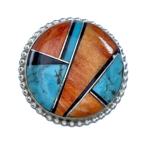Native American Sterling Silver Multicolor Inlay Ring Size 6 NN20653